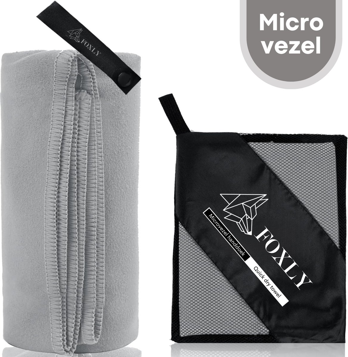 FOXLY® Microvezel Handdoek 100x200 - Strandlaken - Badlaken - Reishanddoek Sneldrogend - Lichtgrijs