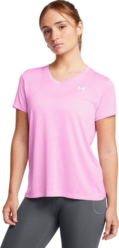 Foto: Under armour tech short sleeve v neck twist dames sportshirt roze maat xl