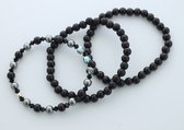 1 x Elastische Armband met Kristallen en 2 x houten kralen armbanden A kwaliteit - 16 cm - Swarovski - Trendy - Cadeau - Kerstcadeau - Sinterklaas - Uni-sex - Accessoires - Kralenarmband - Houtenkralen - Armbanden - Stoer