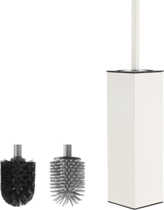 BVL Toiletborstel zwart, metalen toiletborstel inclusief 2 borstelkoppen, slank design, ronde wc