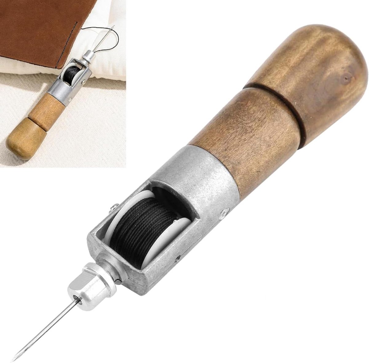 Manual Sewing Machine Leather Craft Automatic Lock Stitching Stitcher Sewing Awl Leather Stitch Fix Work Tools Kit with 2 Needles DIY Sewing Supplies