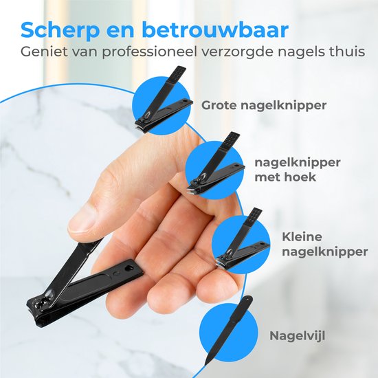 Nuvance Nagelknipper - 4 in 1 - Incl. Nagelvijl - Nageltang - Teennagelknipper - Kalknagel - Zwart