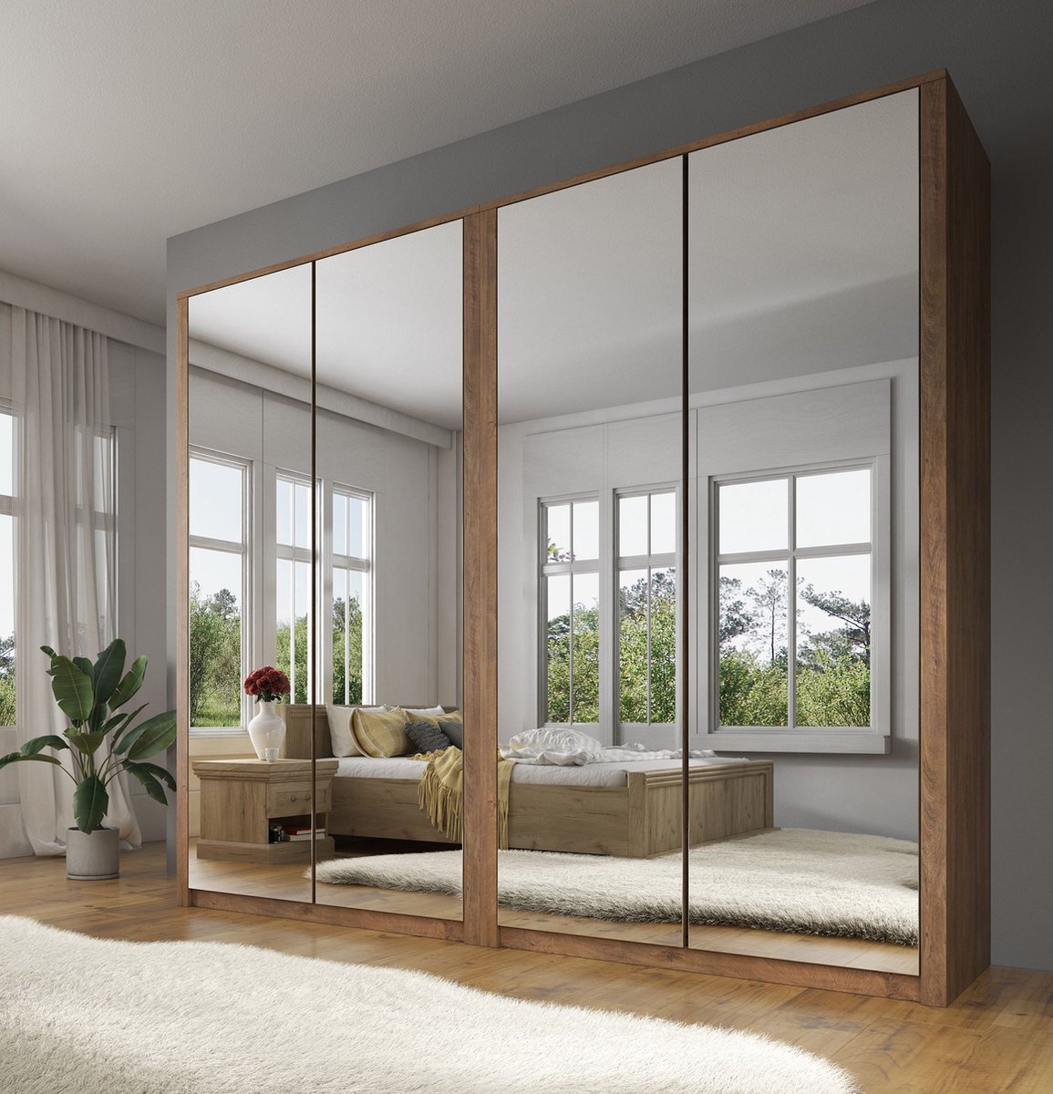 MEUBELLA Kledingkast Malibu - Eiken - 226 cm - Met spiegel Bruin