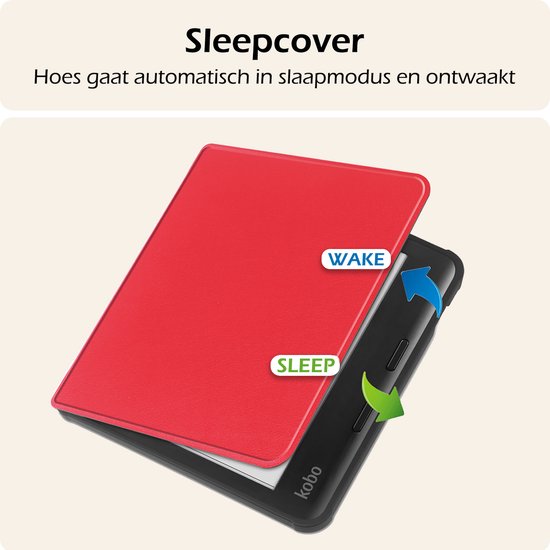 Hoesje Geschikt voor Kobo Libra Colour Hoes Book Case - Hoes Geschikt voor Kobo Libra Colour Hoesje Book Cover - Rood van Hoesje  — afbeelding 3