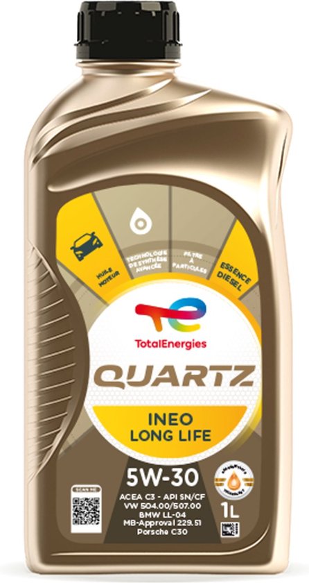 Foto: Total quartz ineo longlife 5w30 motorolie 1 liter lage saps brandstofbesparend