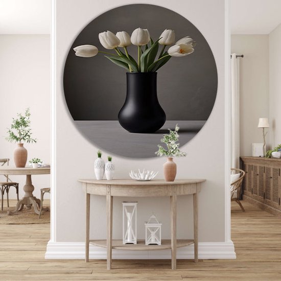 Panneau mural tulipe - Tableau Fleurs - Echelle murale Vase - Tableau moderne - Tableau forex - Décoration murale cercle mural forex 50x50 cm