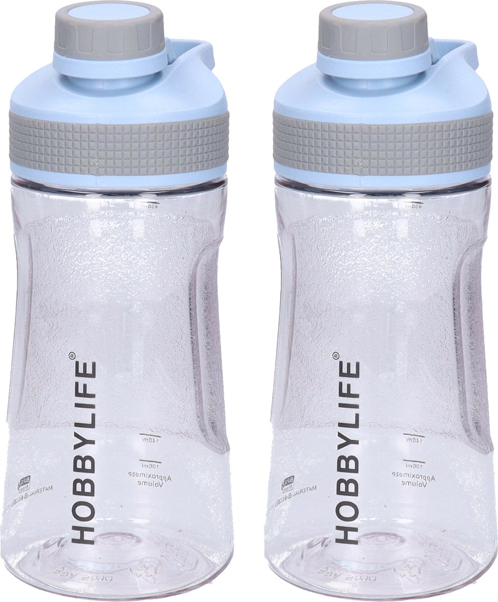 B-Home 2x Waterfles / drinkfles / sportfles Aquamania - lichtblauw - 530 ml - kunststof - bpa vrij - lekvrij - Stijlvolle fles