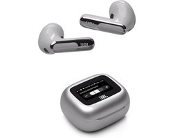 JBL Live Flex 3 - Draadloze Noise Cancelling Oordopjes - Oortjes Draadloos - Bluetooth - Open-fit - Smart Charging Case met Display - 50 uur batterij - Zilver