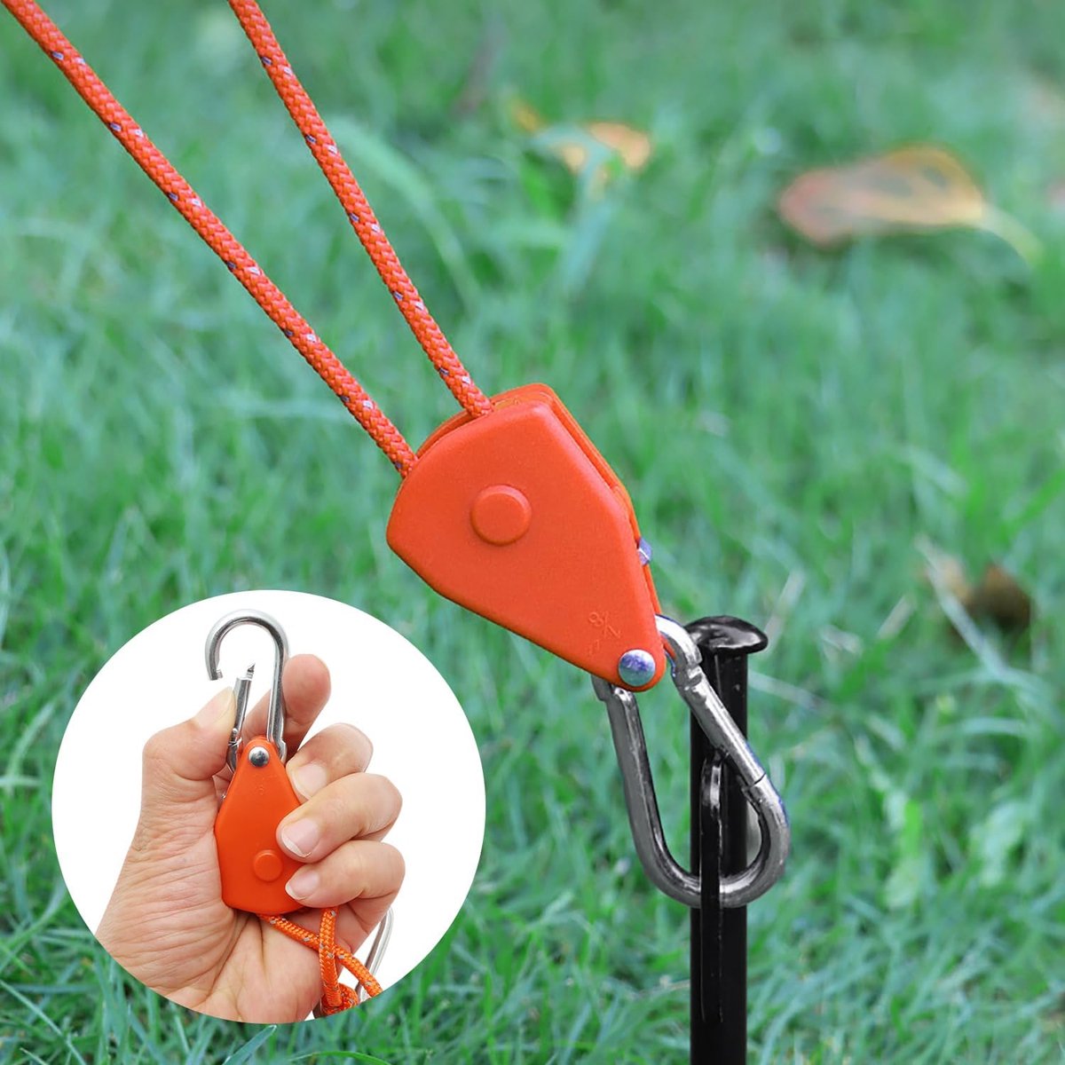 2 stuks verstelbare touwratel, 4 m, kabelkatel, groei, 1/8 inch, met 2 reservekabels, metaal, windbestendig touw, oranje, voor ophangen, plantenlamp, tenten (oranje)