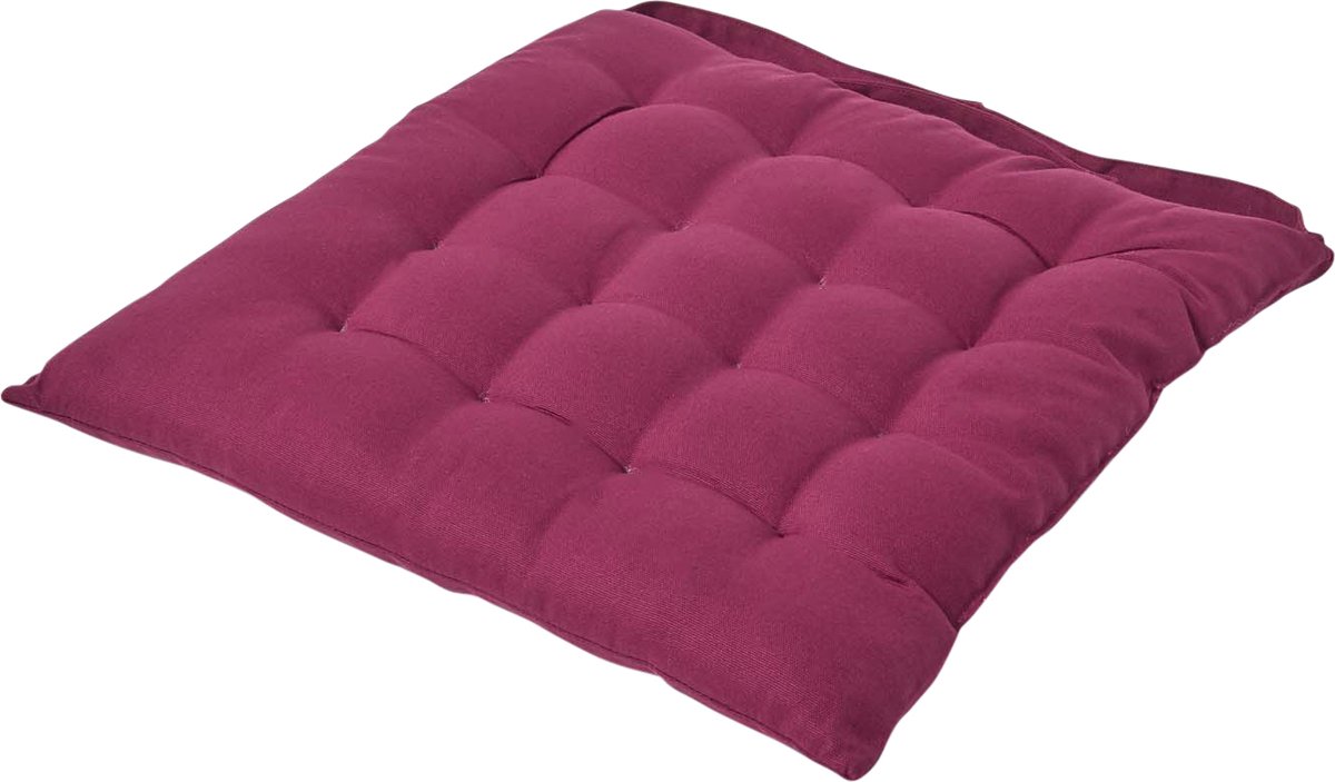 Homescapes stoelkussen – katoenen zitkussen – bordeauxrood – 40x40 cm – met lint – voor eetkamer & buitengebruik