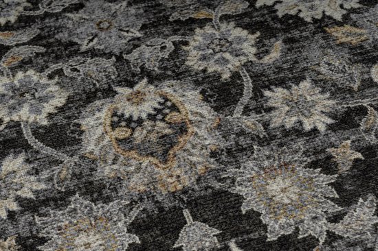 Tapiso Ritz Tapis Grijs Floral Katoen Antidérapant Salon Tapis Taille - 80x150