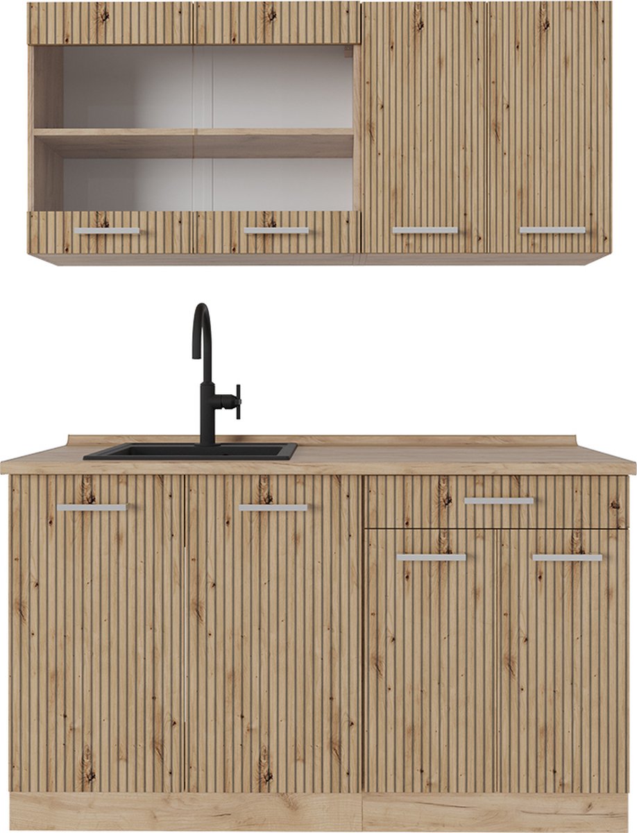 Vicco R-Line Eenpersoonskeuken – 140 cm, WB Eik Artisanaal eiken/Goudkraft eiken