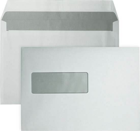 Twee witte enveloppen met venster, één open.