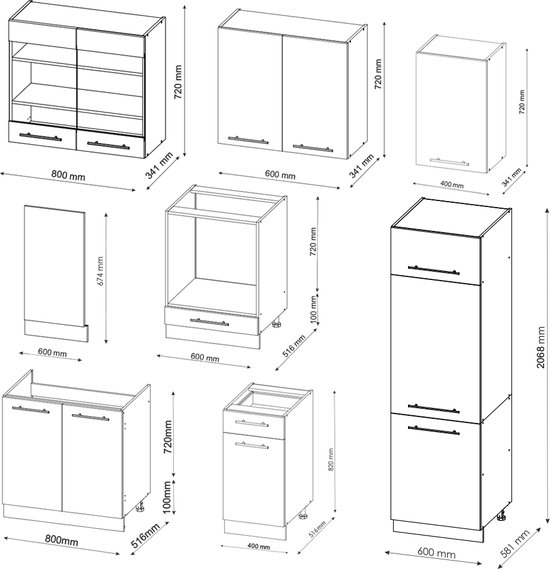 Vicco Elément de cuisine complet Fame- Line, Green- Goud Country House / Wit/ Wit, 300 cm sans plan de travail