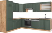 Vicco Corner Kitchen Fame- Line, Green- Goud Country/ Goud Power Oak/Powerful Oak Gold, 227 x 60 cm sans plan de travail