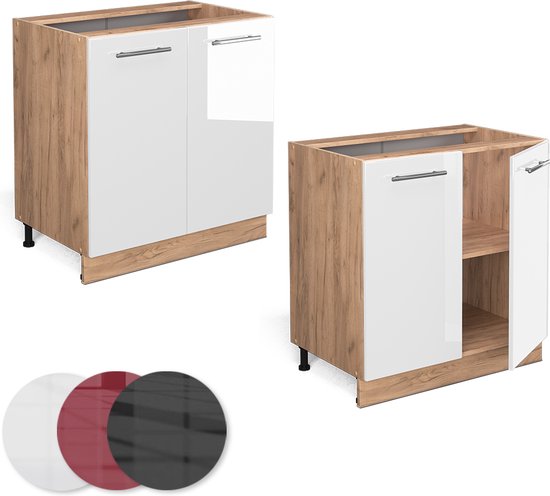 Meuble sous- Cuisine Vicco Fame Line – 80 cm avec étagère, évier en marbre Wit brillant avec étagère, évier en marbre