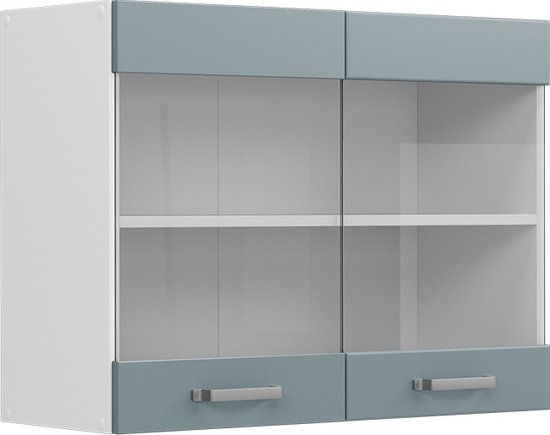 Vicco Glazen keukenkast R-Line, Zwart hoogglans, 80 cm Vicco Glazen keukenkast R-Line, Zwart hoogglans, 80 cm