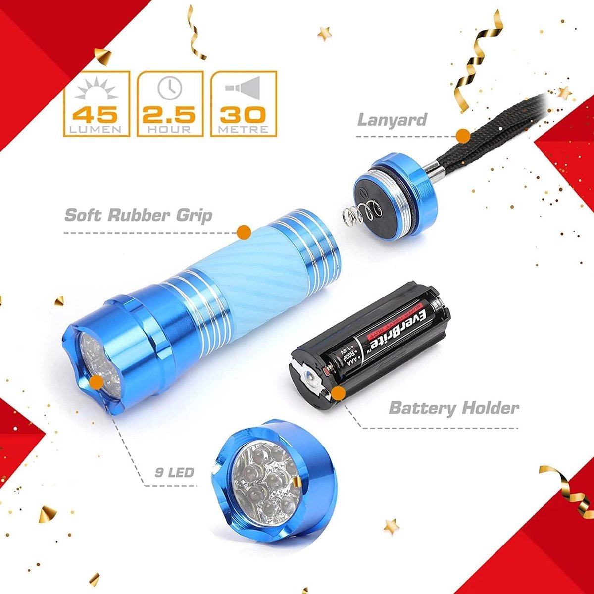 Behogan 12 stuks mini-led-zaklamp, aluminium zaklamp voor kinderen, met
