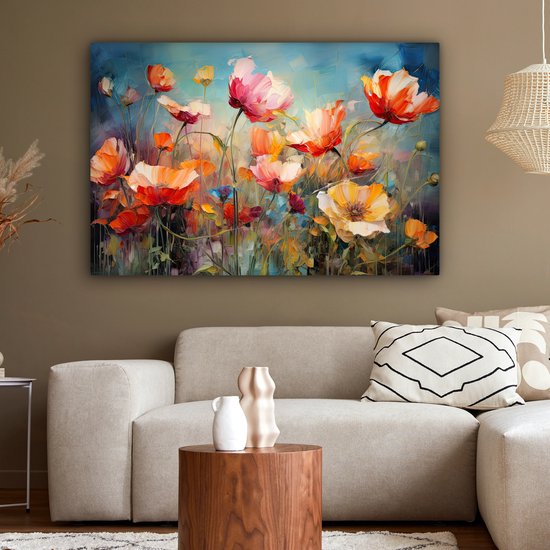 Peinture sur toile fleurs 150x100 cm - Art abstrait peint à la main - Décoration de maison salon aquarelle colorée - Peintures murales de Cuisine - Accessoires de Décoration murale - Décorations d'intérieur de chambre - Toile murale nature botanique