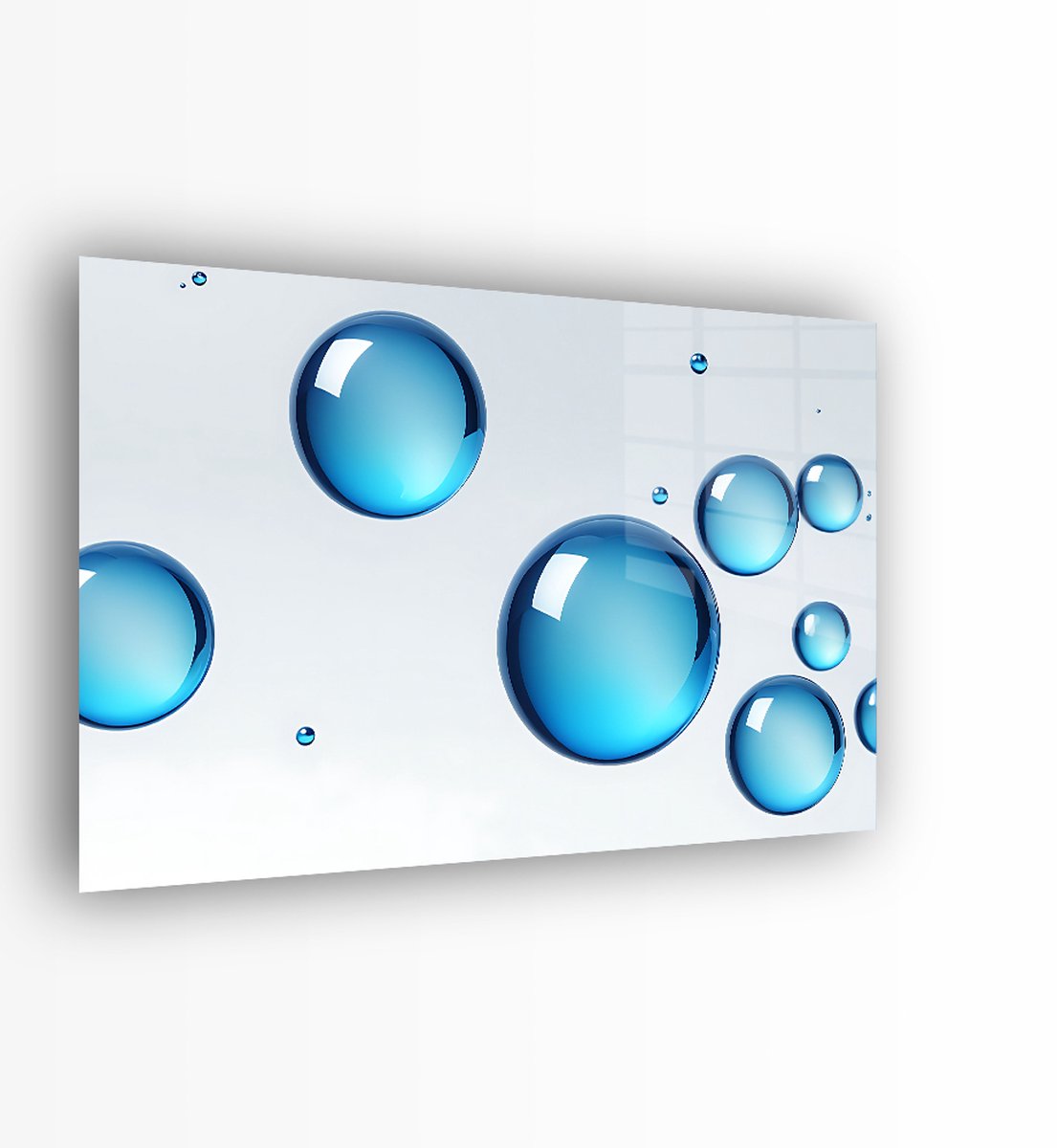 Indoorart - Glasschilderij Blue Bubbles 60x40 CM - Afbeelding op plexiglas - Inclusief montagemateriaal