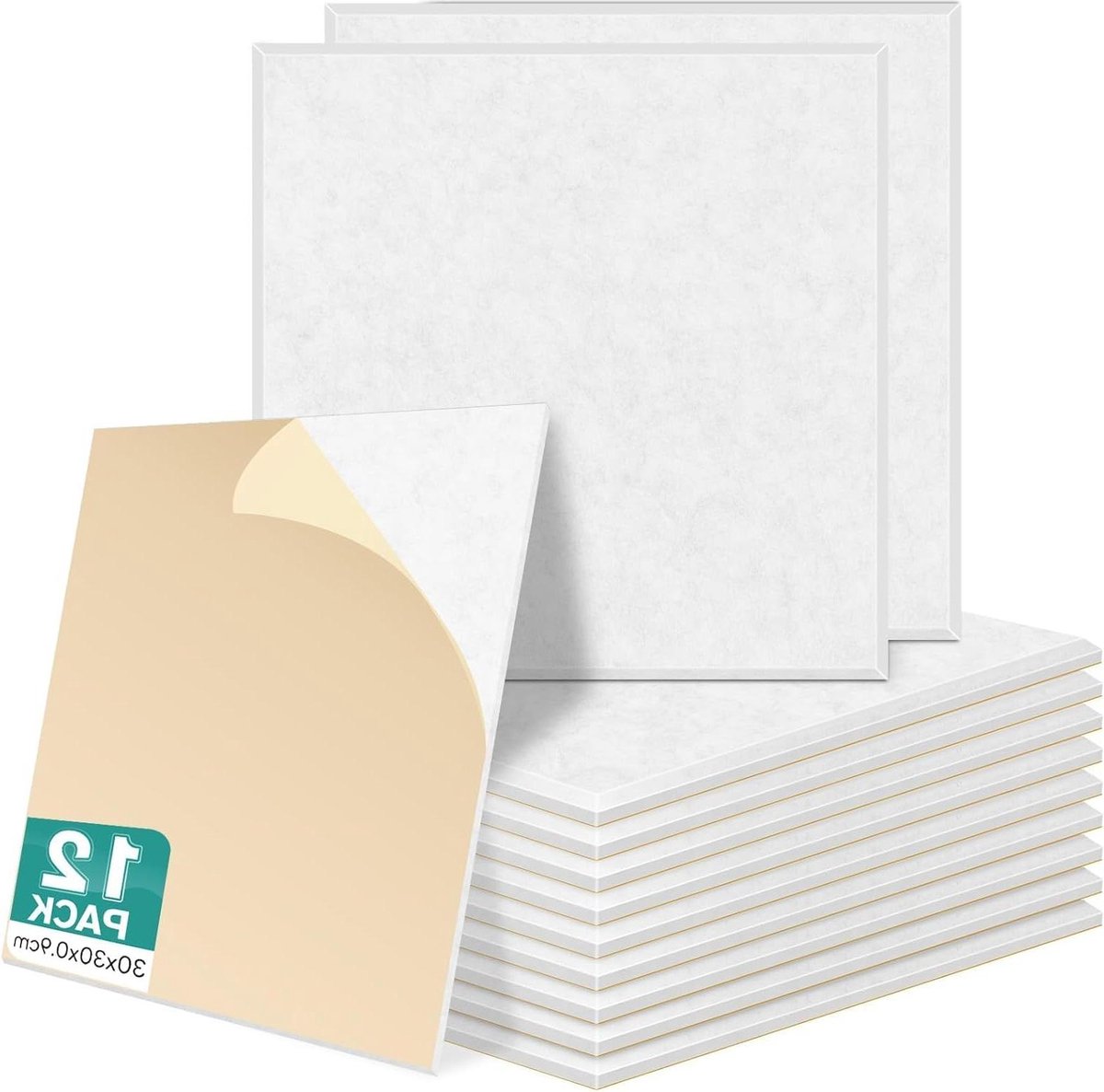 Zelfklevende akoestische platen 30 x 30 cm - wit - wanddecoratie en geluidsisolatie - 12 stuks