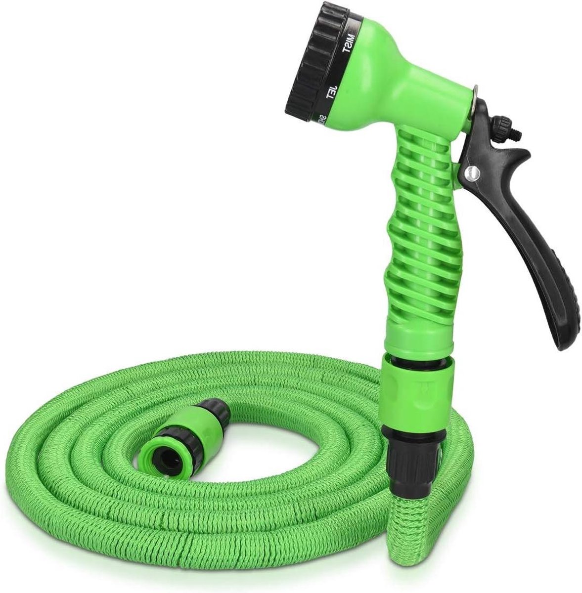 Uitrekbare tuinslang tot 30m Inclusief sproeier met 7 standen Flexibele elastische waterslang Groen Tuinirrigatie Snelkoppeling
