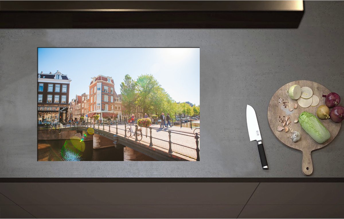 Inductieplaat Beschermer - Bruggen in de Nederlandse Hoofdstad, Amsterdam - 71x50 cm - 2 mm Dik - Inductie Beschermer - Bescherming Inductiekookplaat - Kookplaat Beschermer van Zwart Vinyl