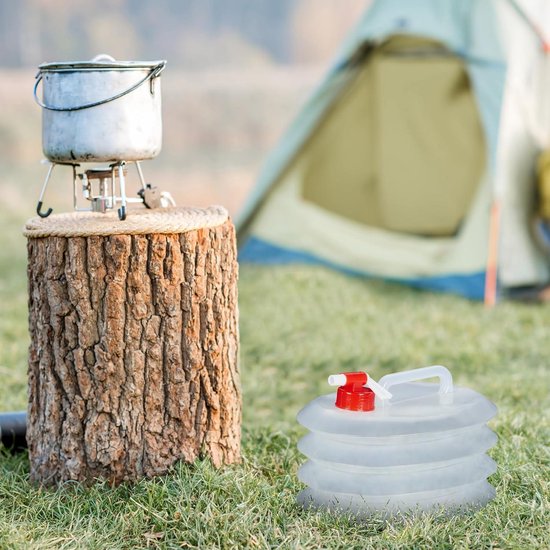 Relaxdays opvouwbare jerrycans, set van 4, 20 liter, bidons met kraan, draagriem, BPA-vrij, bidons, transparant/oranje