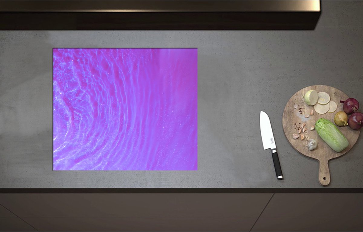 Inductieplaat Beschermer - Bovenaanzicht van Rimpelingen in Paars Water - 60x51 cm - 2 mm Dik - Inductie Beschermer - Bescherming Inductiekookplaat - Kookplaat Beschermer van Wit Vinyl