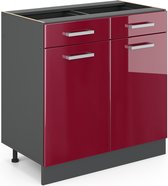 Vicco Élément bas de cuisine R- Line, Rouge bordeaux brillant/Anthracite, 80 cm sans plan de travail