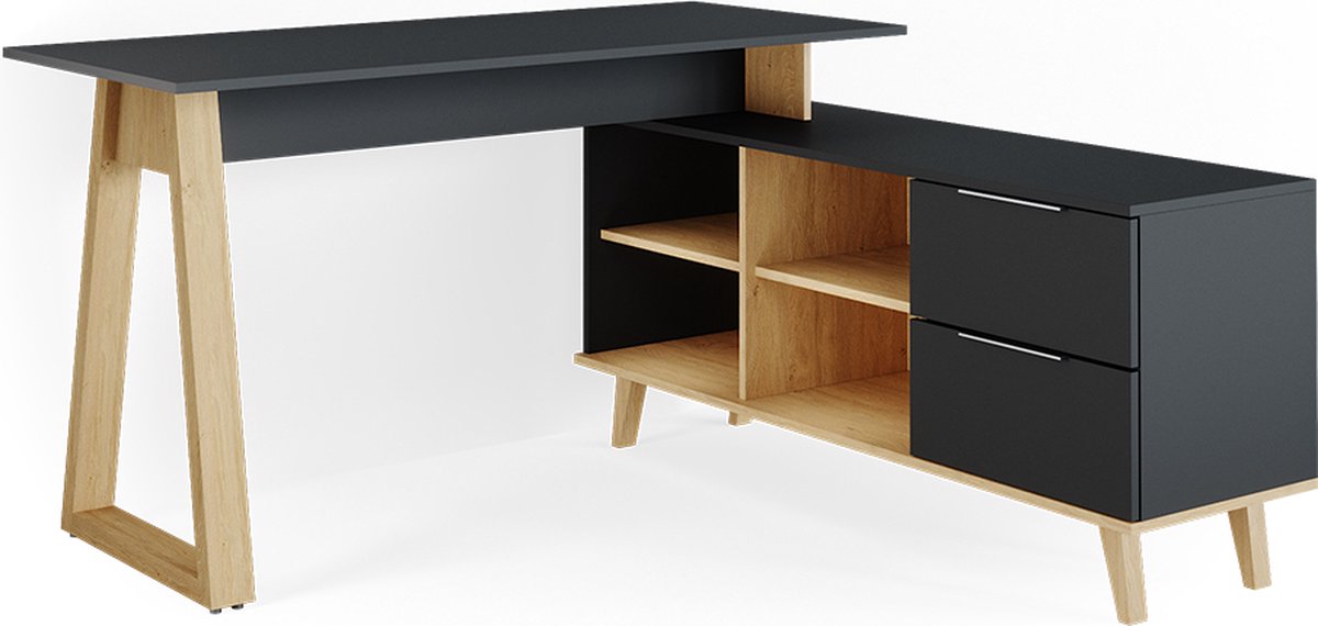 Elze - Bureau - Eiken/wit - 173x117 cm Elze - Bureau - Eiken/wit - 173x117 cm