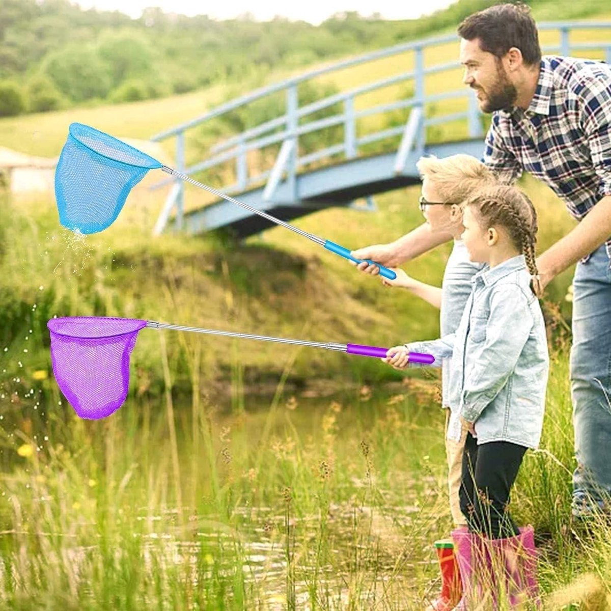 Ensemble Jardin Extensible Filet De Pêche Télescopique Extensible, 85cm, Pour L'extérieur, Pour Attraper Les Poissons, Les Insectes, Les Papillons, Les Libellules, Pour Enfants Epuisette Enfant