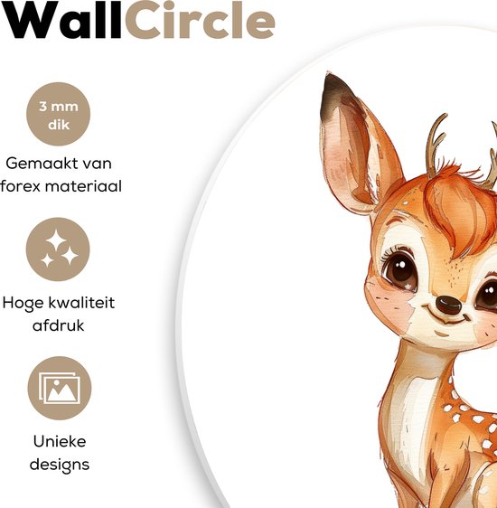 WallCircle® Wandcirkel 60x60 cm - Muurcirkel Baby hert - Schattig - Dieren kinderkamer - Babykamer - Muurdecoratie woonkamer - Wanddecoratie slaapkamer - Kamer decoratie accessoires - Ronde schilderijen - Woonaccessoires binnen cirkel