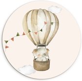 WallCircle® Wandcirkel 60x60 cm - Muurcirkel Luchtballon - Olifant - Watercolor - Beige - Dieren Kinderkamer - Lucht - Muurdecoratie cirkel woonkamer - Wanddecoratie slaapkamer - Kamer decoratie accessoires - Ronde schilderijen binnen
