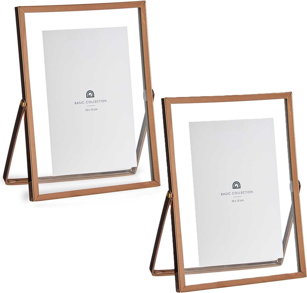 Giftdecor Fotolijstje voor 10 x 15 cm foto - 2x - koper - metaal - Modern - frame 16 x 21 cm - staand