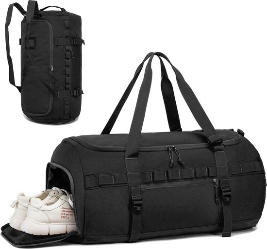 Grote Gym Duffle Bag Heren 60L met Schoenenvak voor Reizen Vrouwen Tactisch Zwart. bol