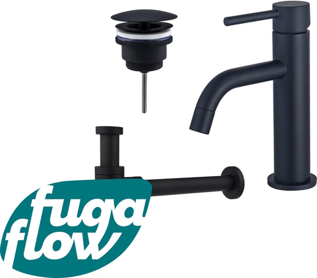 FugaFlow Eccelente Sobrado Badkamer Slim Wastafelkraanset lage wastafelkraan always open plug design sifon Mat zwart
