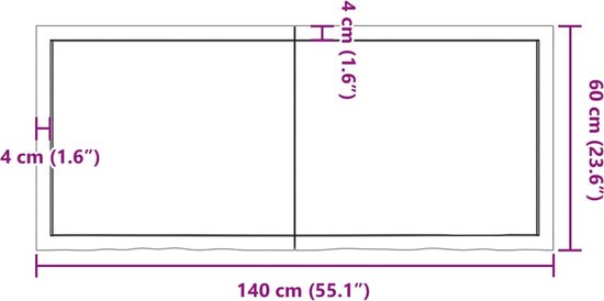 Plateau de table en chêne The Living Store - 140 x 60 x 4 cm - Gris foncé