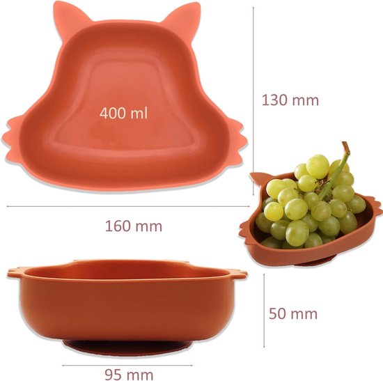 Babybord van siliconen x 2 - kom met zuignappen - bestek van hout - spatwaterdicht - kinderbord - babycompartimenten - 3 stuks van Joissy. — afbeelding 3