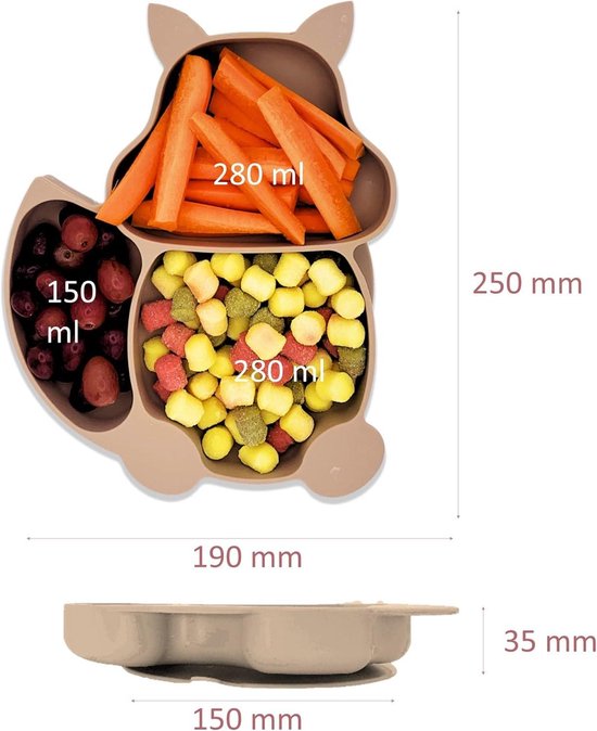 Babybord van siliconen x 2 - kom met zuignappen - bestek van hout - spatwaterdicht - kinderbord - babycompartimenten - 3 stuks van Joissy. — afbeelding 5