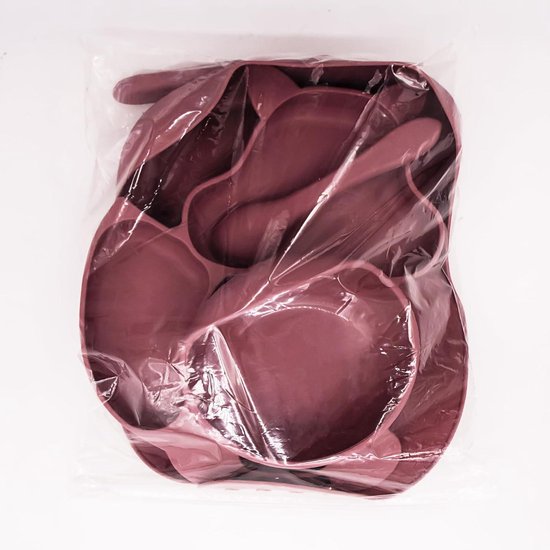 Kinderservies Set Siliconen - Roze - Voederset Baby met Bord - Schaal met Zuignap - Lepel Vork - Slabbetje - Antislip - Waterdicht - Veilige Training - Servies Set voor Kinder Meisje - Leren Eten van Kinder — afbeelding 2