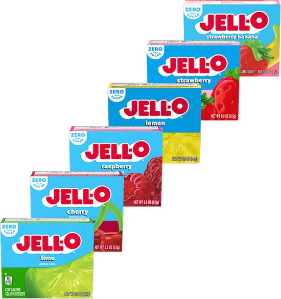 Jello | Mix Suikervrije Gelatine | Voordeelpakket | 6 x 8,5 gram