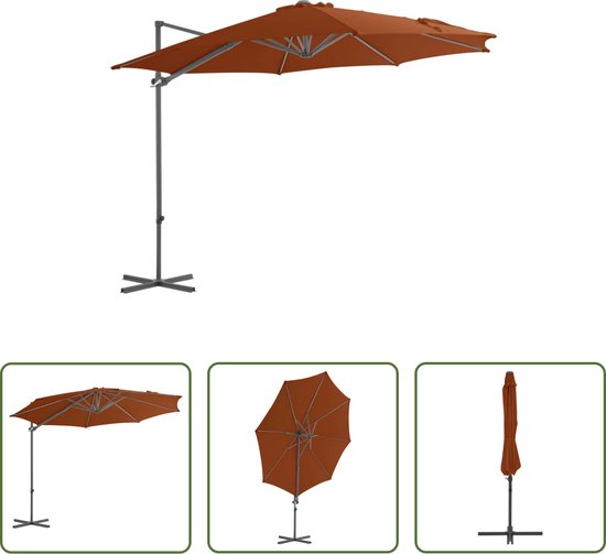 Foto: The living store hangende parasol tuin 300x255 cm terracotta uv beschermend polyester stevige kruisvoet kantelbaar en 360 graden draaibaar