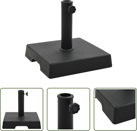 The Living Store Parasolvoet Elite Polyresin - 35 x 33 cm - Zwart - Vergrendelingsbout - Inclusief Adapters - Gewicht- 8 kg