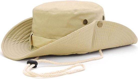 Bucket Hats with String Wide Brim Hiking Fishing UV Sun Protection Safari Unisex Boonie, camel, S-M