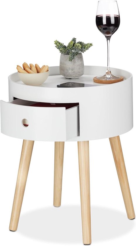 Set van 2 bijzettafels met lade - marmerpatroon - glanzende look - wit