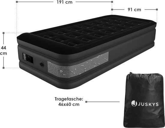 Juskys Zelfopblaasbaar Luchtbed Sapri M - Zwart - 191 x 91 x 44 cm - Incl. Opbergtas — afbeelding 2