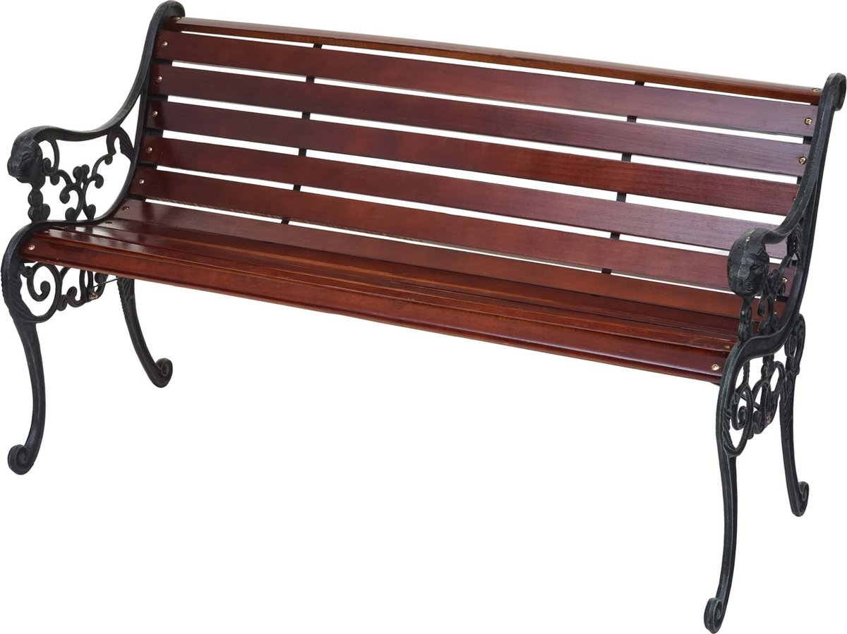 Tuinbank MCW-F98, parkbank houten bank, 2-zits gietijzer hout 125cm 20kg ~ bruin
