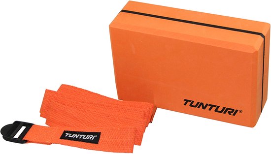 Foto: Tunturi yoga set yoga blok en strap oranje zwart