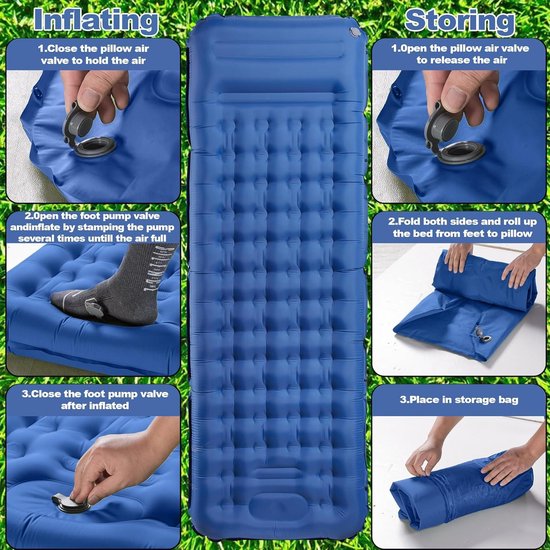 ZHHGOO Zelfopblaasbare slaapmat voor kamperen, trekking, met voetpomp, opvouwbaar, matras voor camping, outdoor, reizen, wandelen, tent, camping, strand